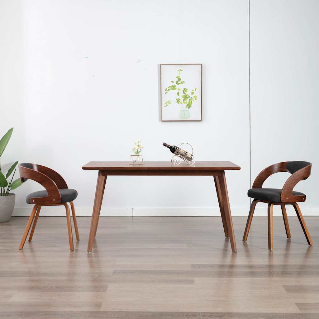 Vidaxl eetkamerstoelen 2 st gebogen hout en stof donkergrijs