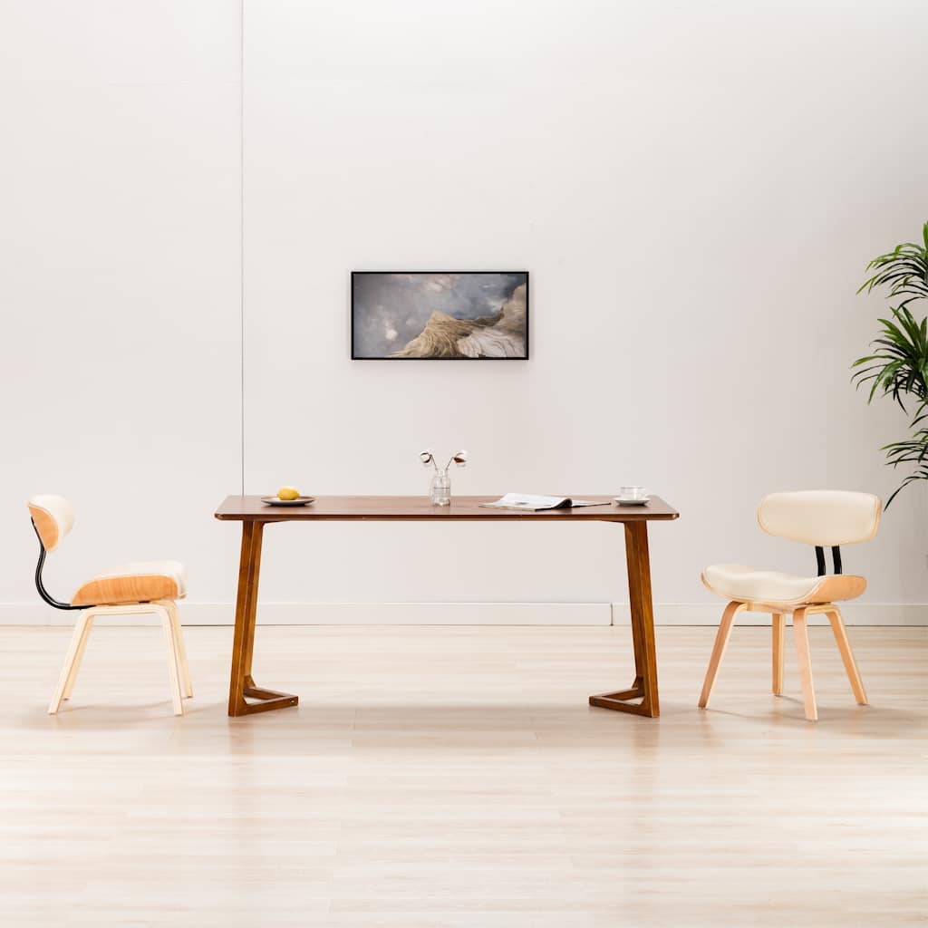 Vidaxl eetkamerstoelen 2 st gebogen hout en kunstleer crèmekleurig