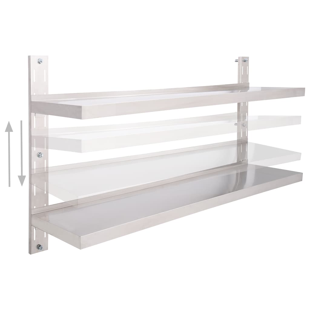 Vidaxl zwevend schap 2-laags 150x30 cm roestvrij staal