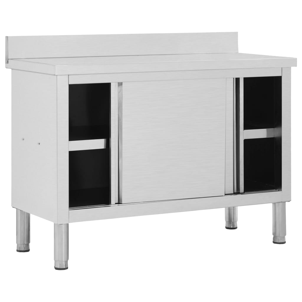 VIDAXL-Arbeitstisch mit Schiebetüren 120x50x (95-97) CM Edelstahl