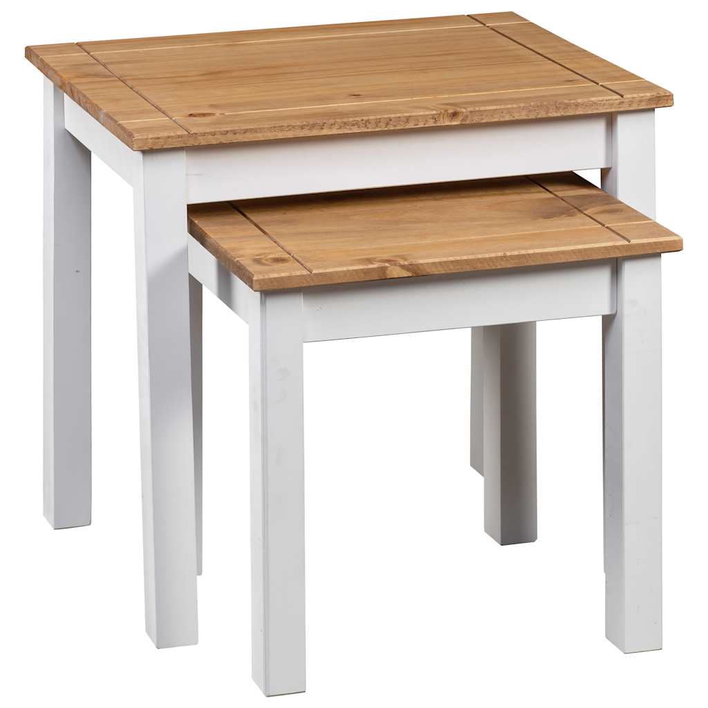 Vidaxl 2-delige tafeltjesset panama range massief grenenhout wit