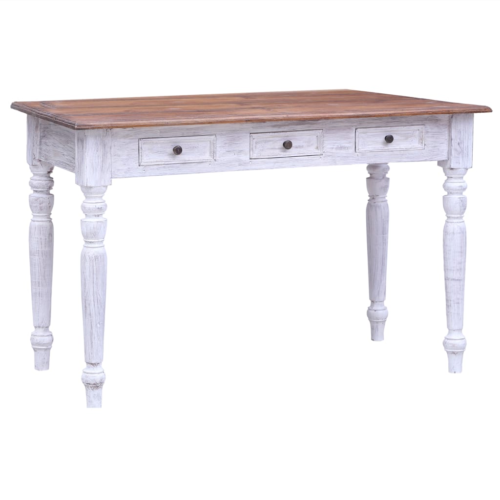 Vidaxl bureau met lades 117x57x75 cm massief mahoniehout wit