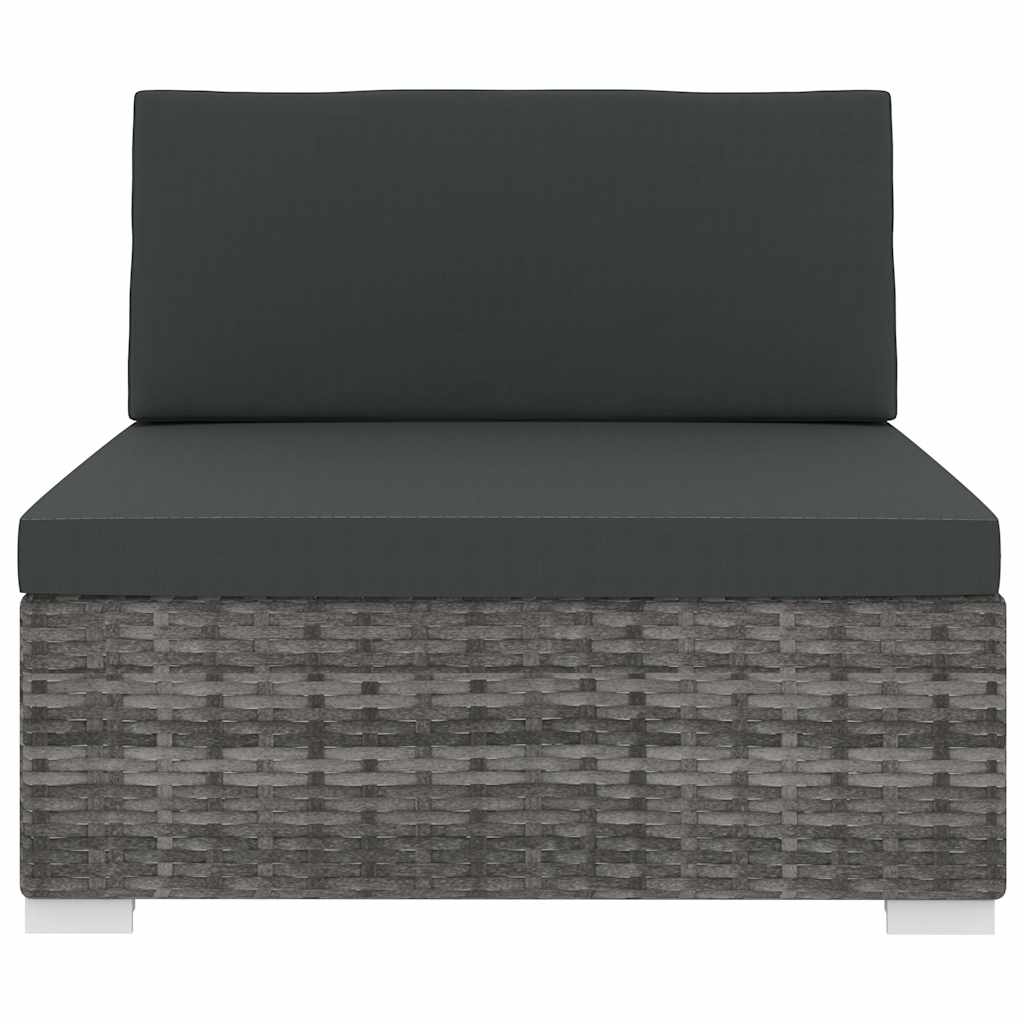 Vidaxl middenbank 1 st met kussens poly rattan grijs
