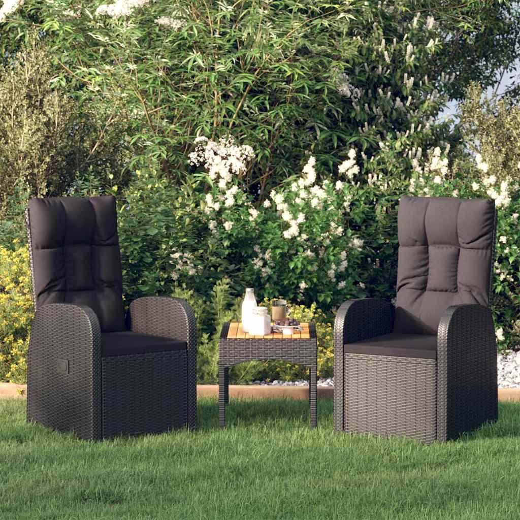Vidaxl tuinstoelen 2 st verstelbaar met kussens poly rattan zwart