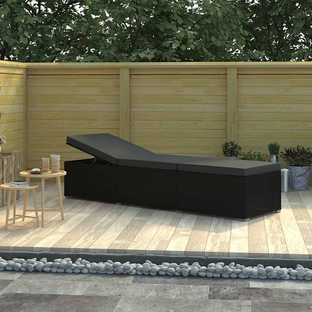 Vidaxl ligbed met kussen poly rattan zwart