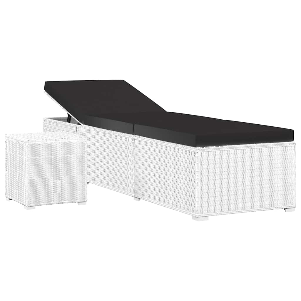 Vidaxl ligbed met kussen en theetafel poly rattan wit