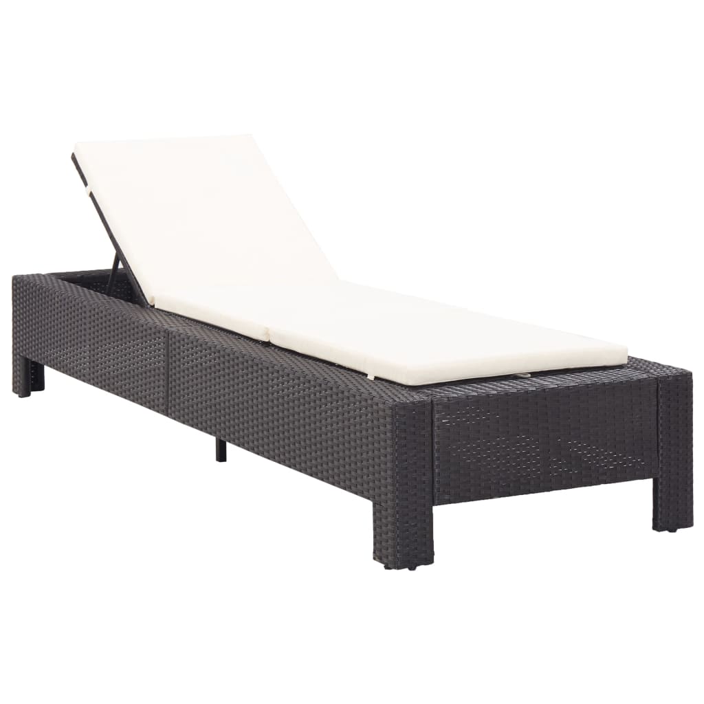 Vidaxl ligbed met kussen poly rattan zwart