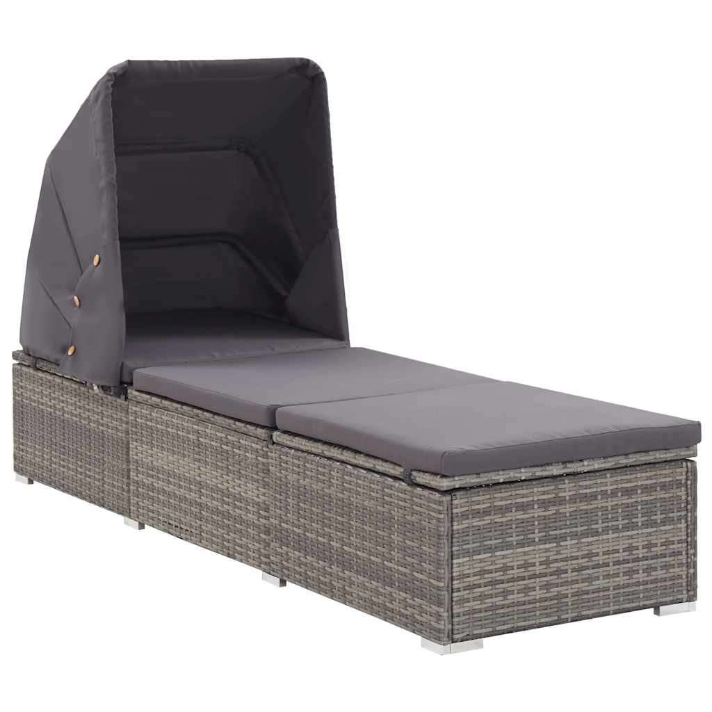 Vidaxl ligbed met luifel en kussen poly rattan grijs