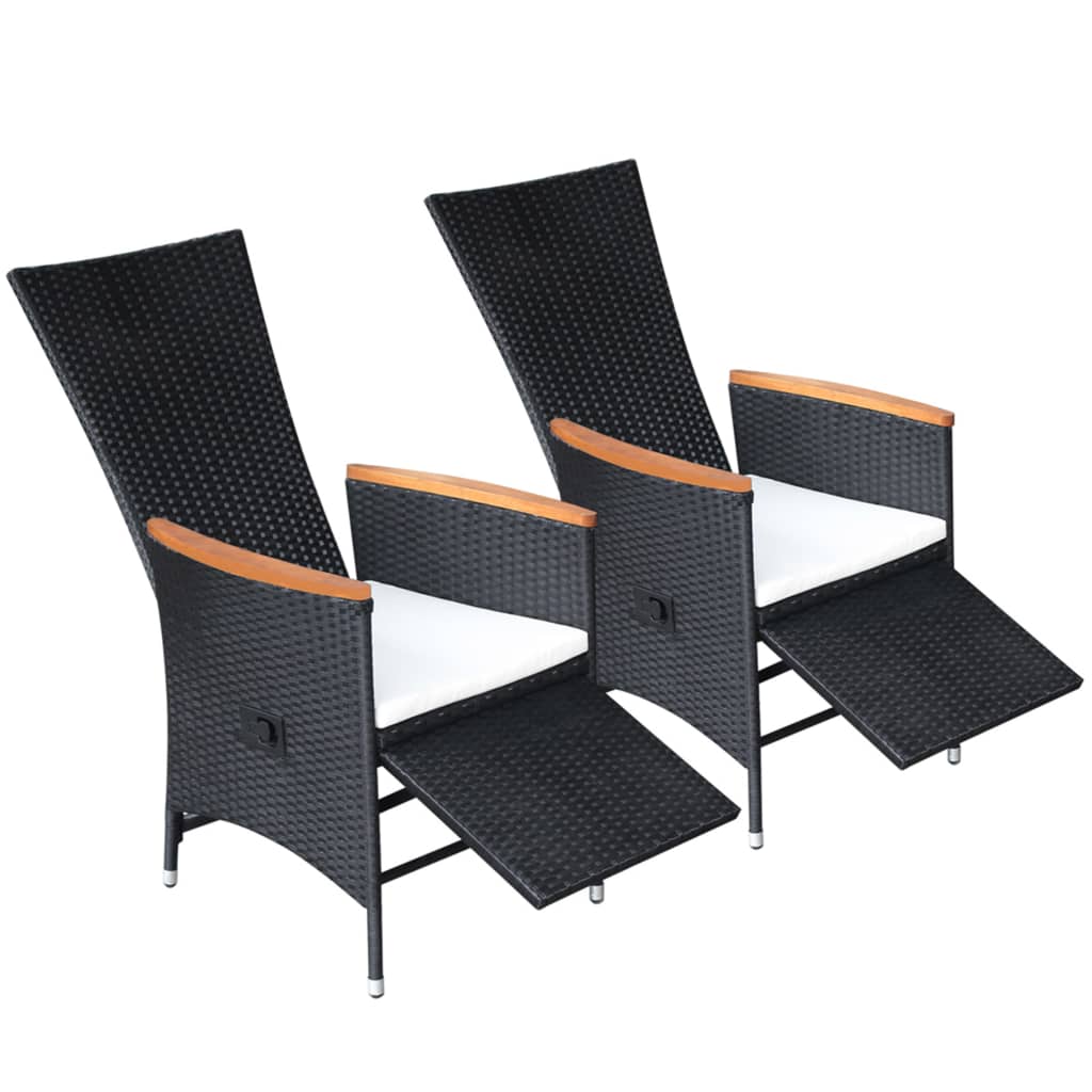 Vidaxl tuinstoelen 2 st verstelbaar met kussens poly rattan zwart