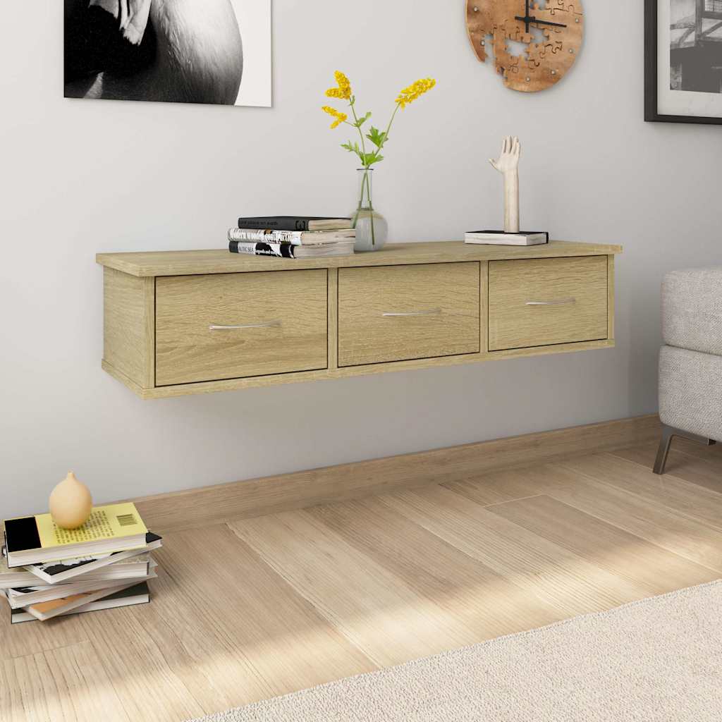 Vidaxl wandschap met lades 88x26x18,5 cm bewerkt hout sonoma eiken