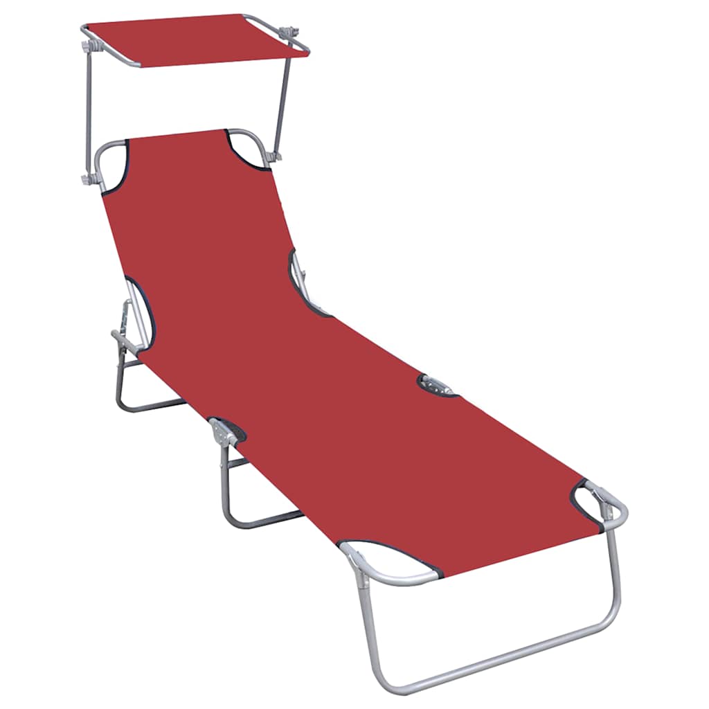 Vidaxl ligbed inklapbaar met luifel aluminium rood