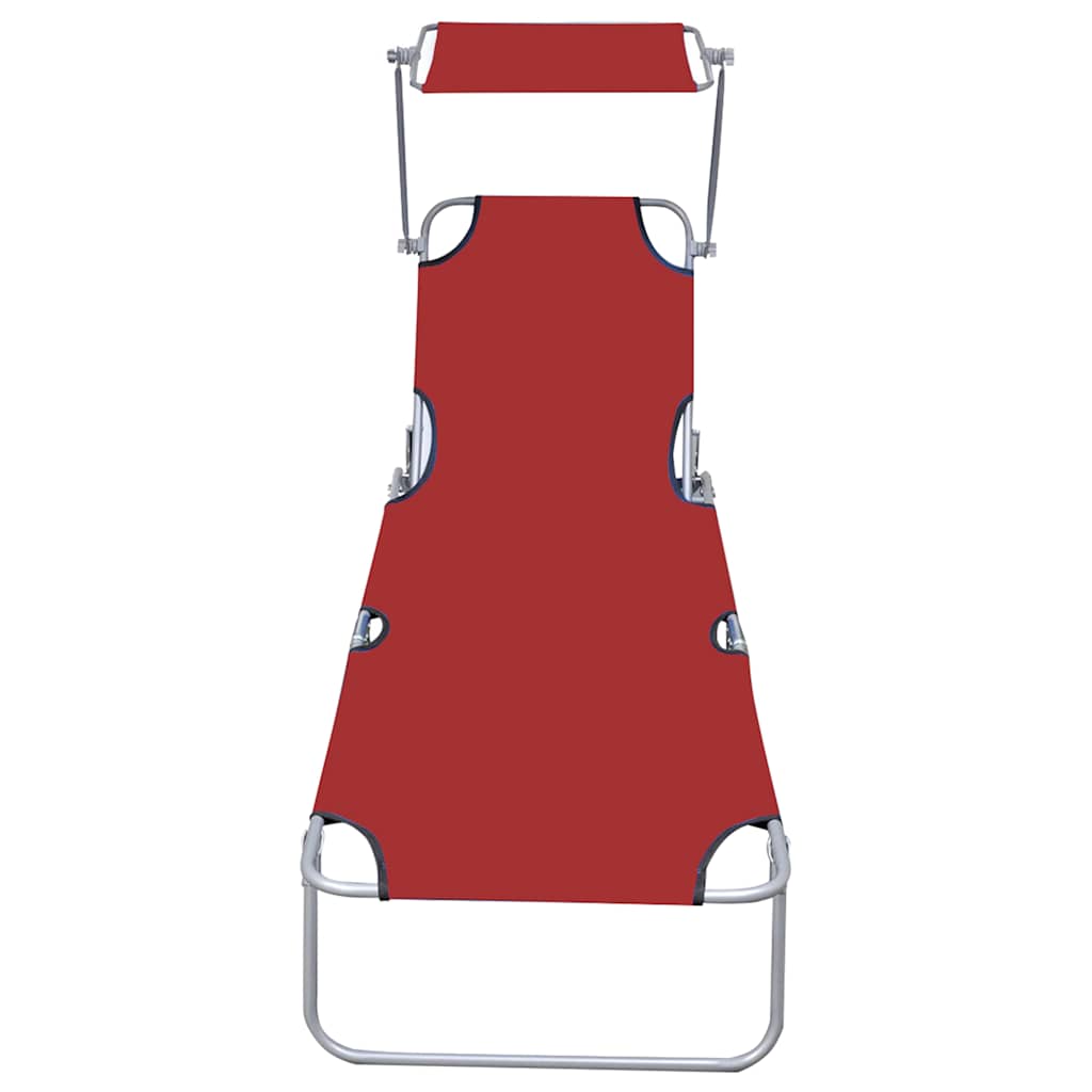 Vidaxl ligbed inklapbaar met luifel aluminium rood