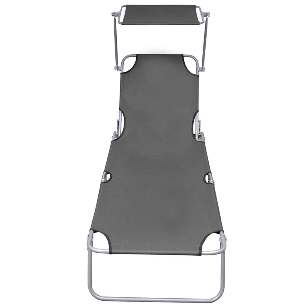 Vidaxl ligbed inklapbaar met luifel aluminium grijs