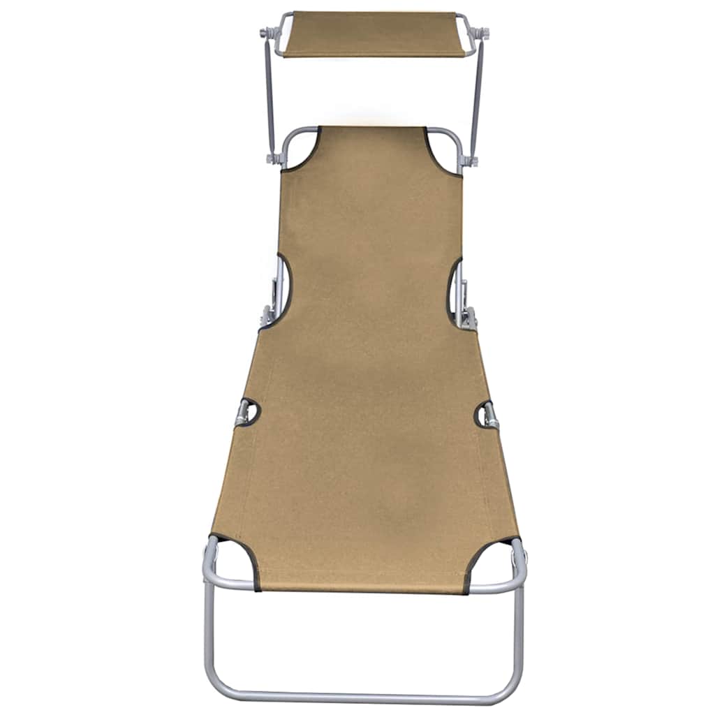 Vidaxl ligbed inklapbaar met luifel aluminium taupe