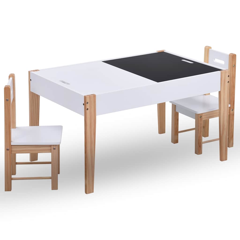 Vidaxl 3-delige kindertafel- en stoelenset krijtbord zwart en wit
