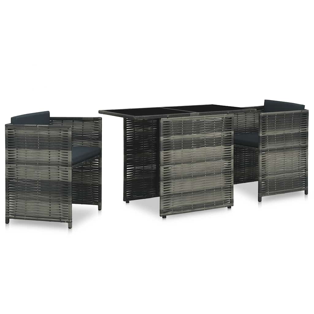 Vidaxl 3-delige bistroset met kussens poly rattan grijs
