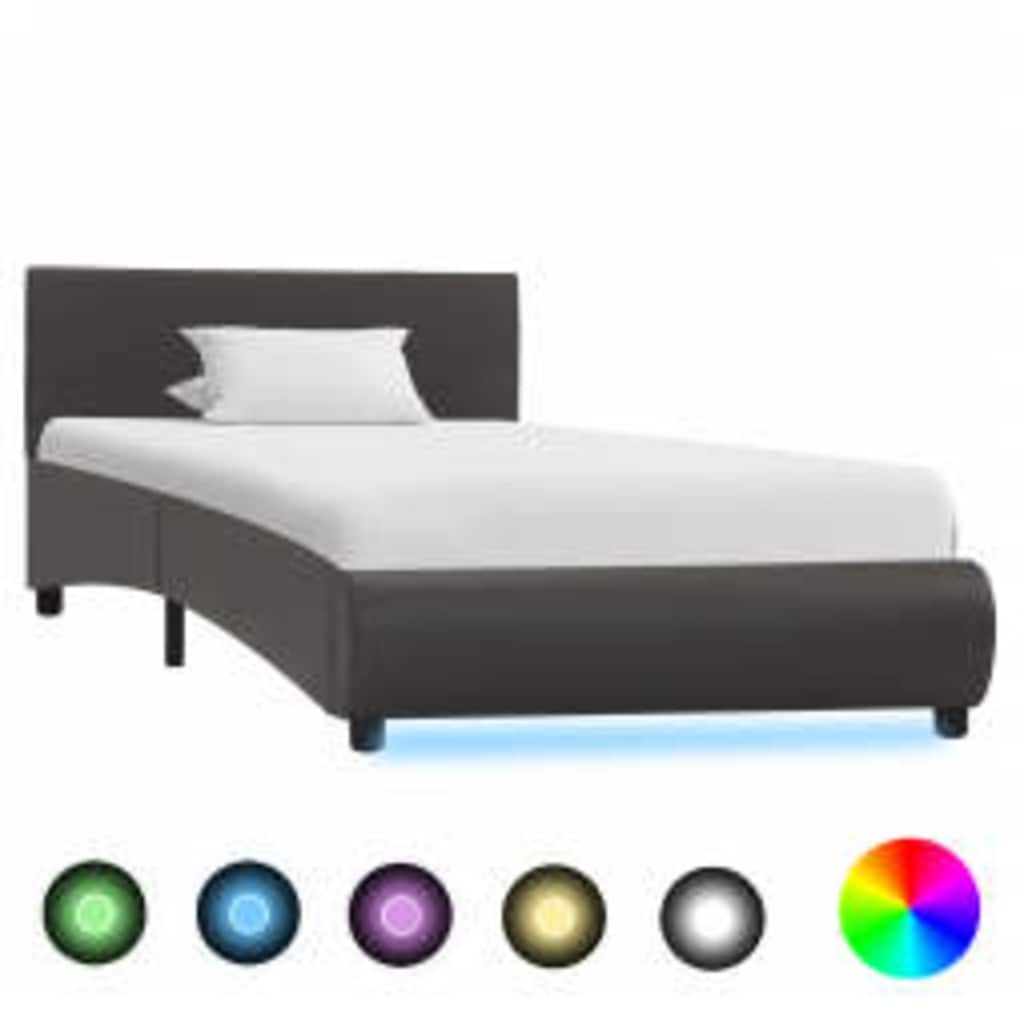 Vidaxl bedframe met led kunstleer grijs 100x200 cm