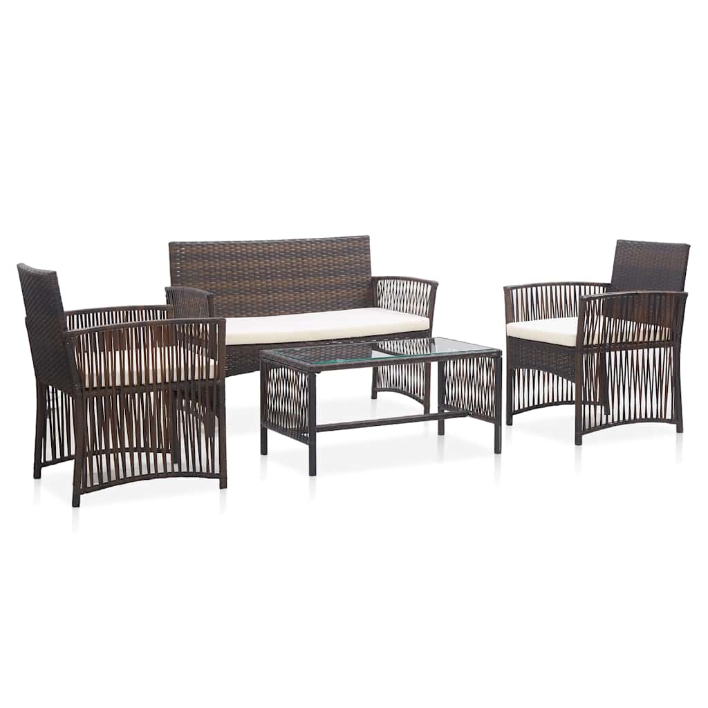 Vidaxl 4-delige loungeset met kussens poly rattan bruin