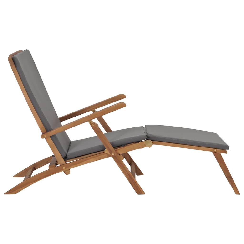 Vidaxl ligstoel met kussen massief teakhout donkergrijs
