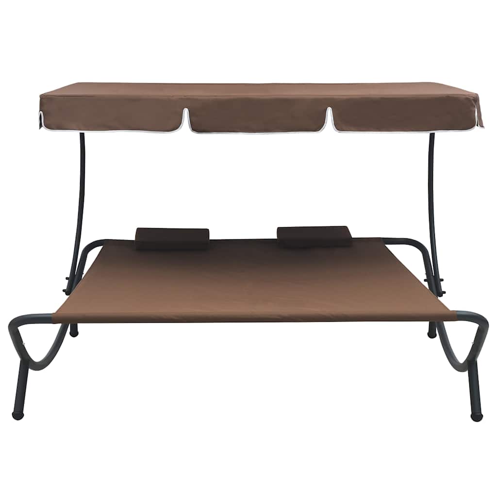 Vidaxl loungebed met luifel en kussens bruin