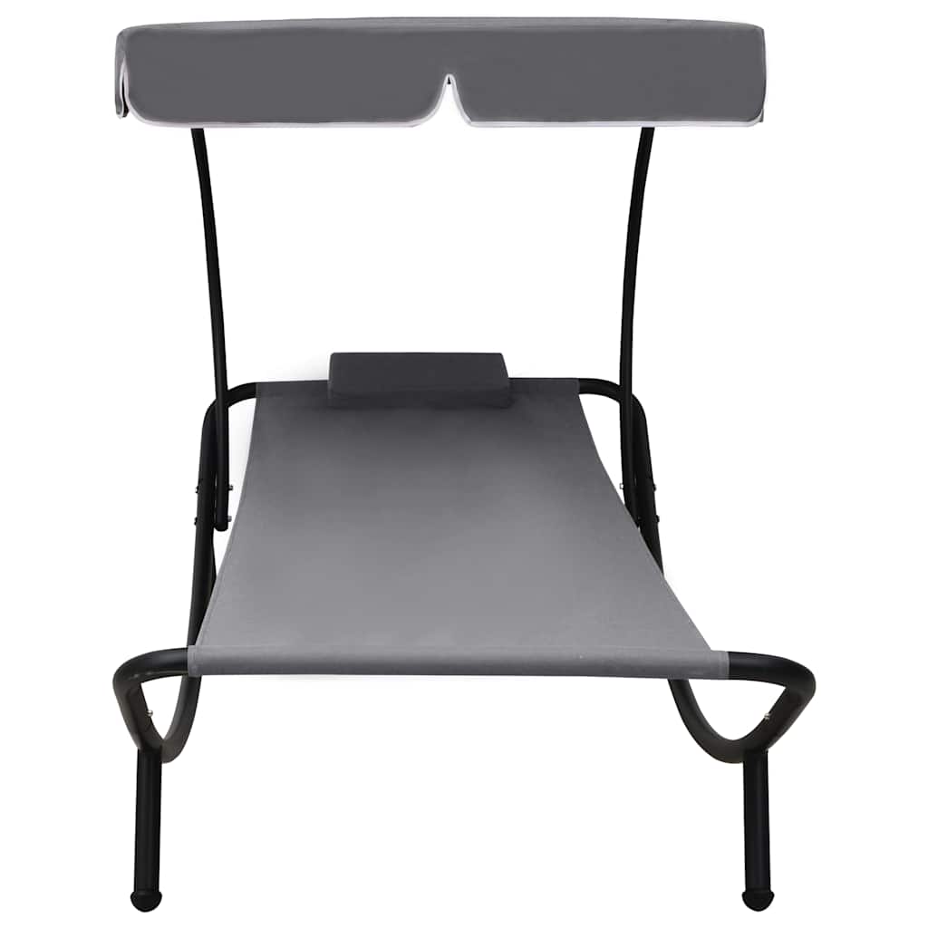Vidaxl loungebed met luifel en kussen grijs