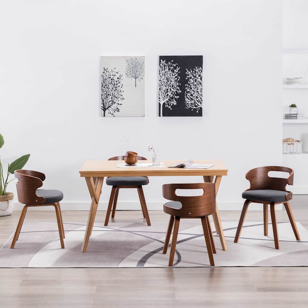 Vidaxl eetkamerstoelen 4 st gebogen hout en stof donkergrijs