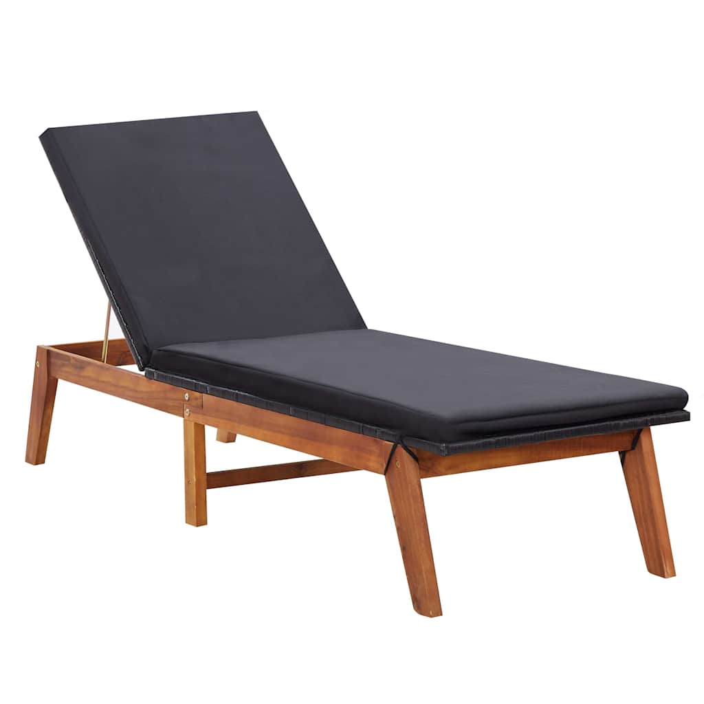 Vidaxl ligbed met kussen poly rattan en massief acaciahout