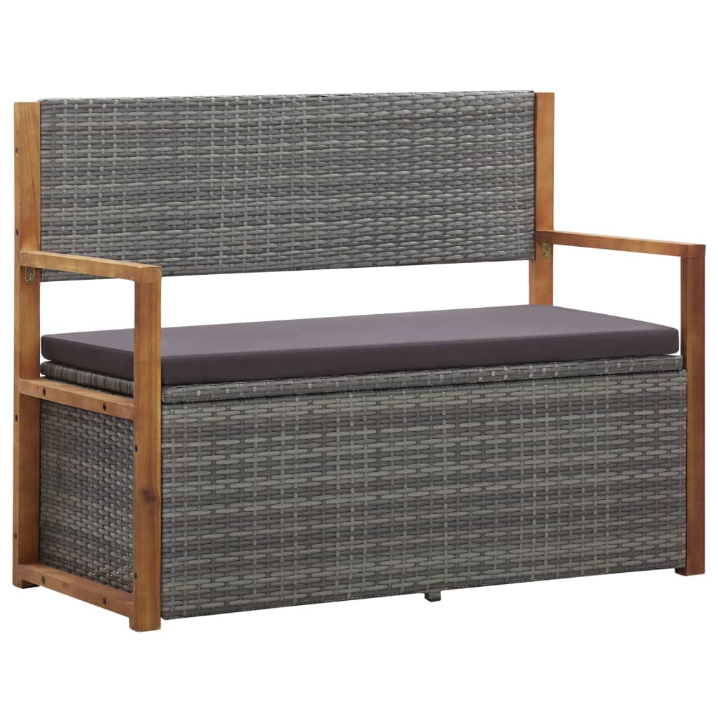 Vidaxl opbergbankje 115 cm poly rattan en massief acaciahout grijs