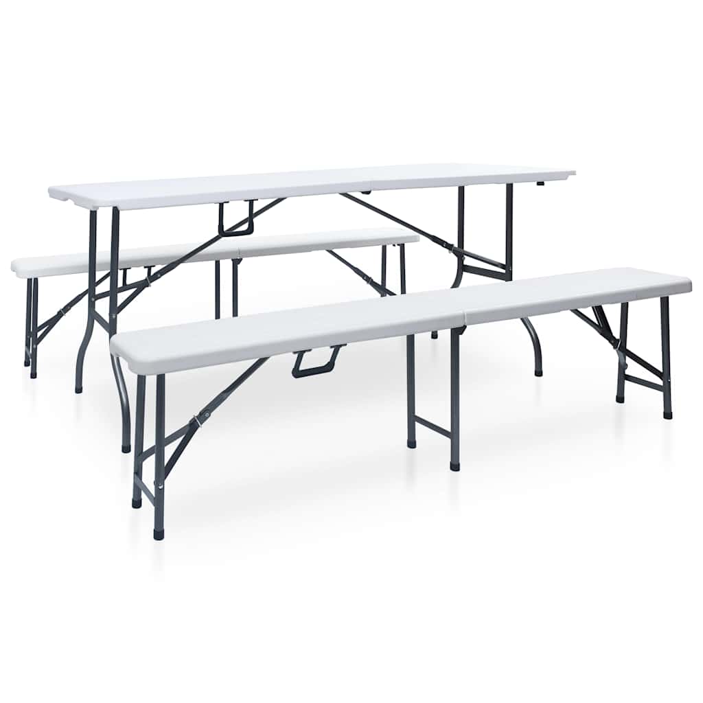 Vidaxl tuintafel met 2 bankjes inklapbaar 180 cm staal en hdpe wit