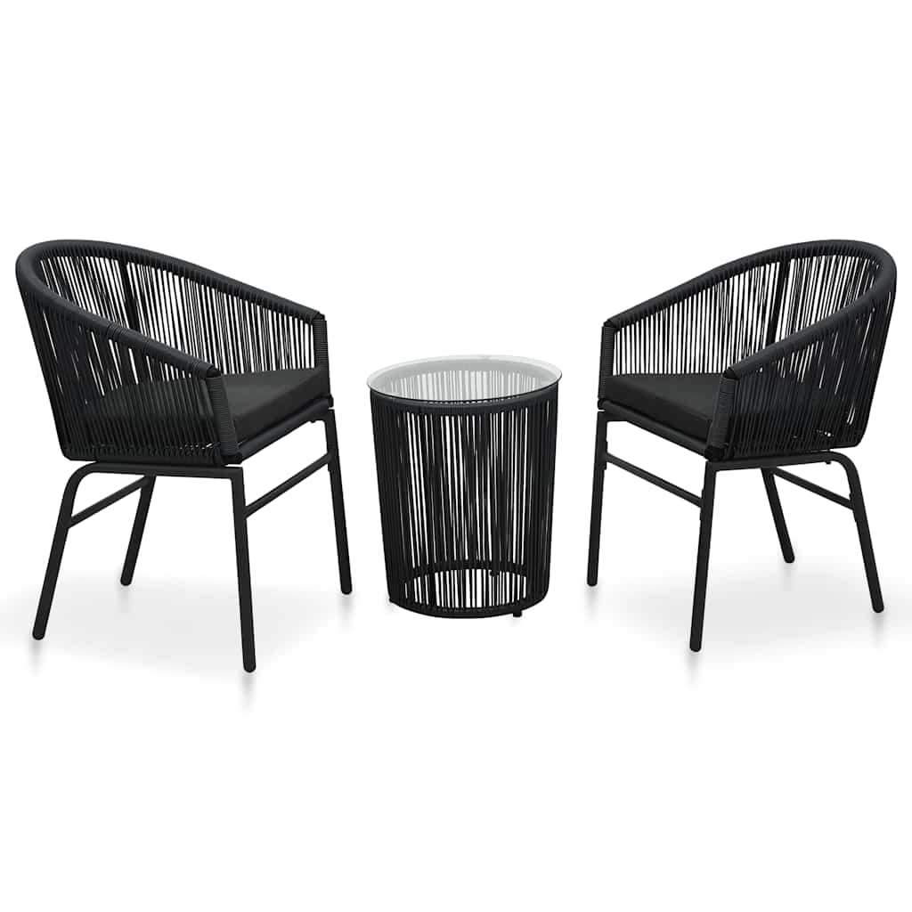 Vidaxl 3-delige bistroset met kussens pe-rattan zwart