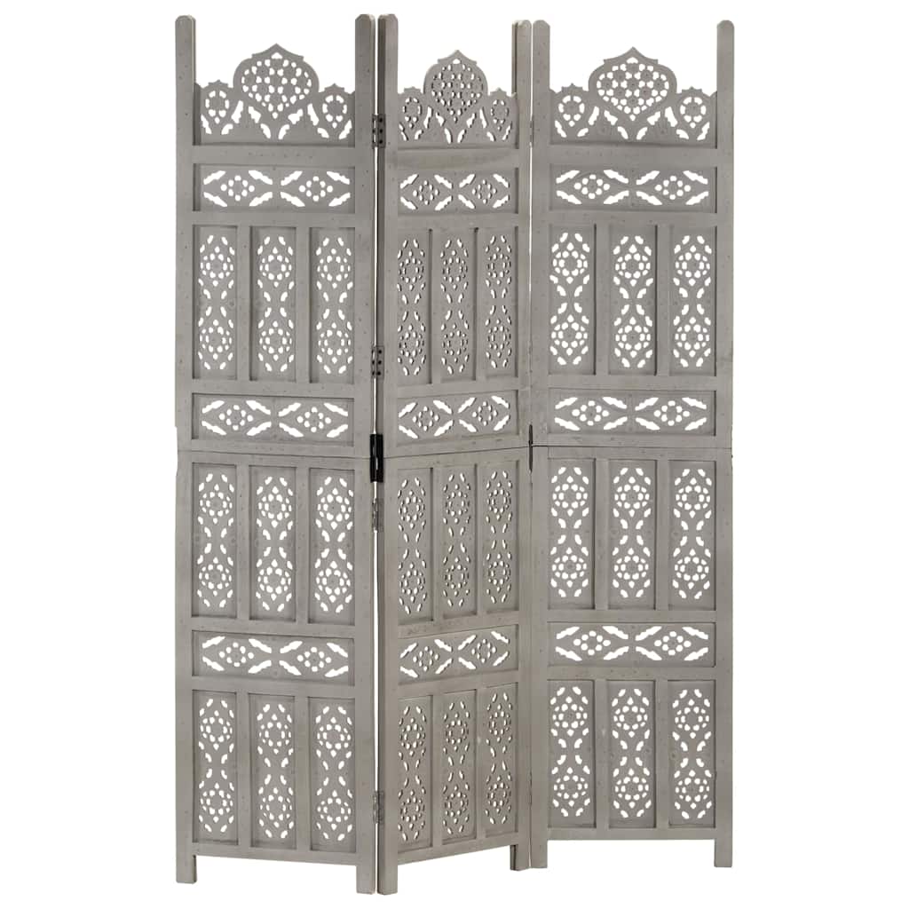 Vidaxl kamerscherm 3 panelen handgesneden 120x165 cm mangohout grijs
