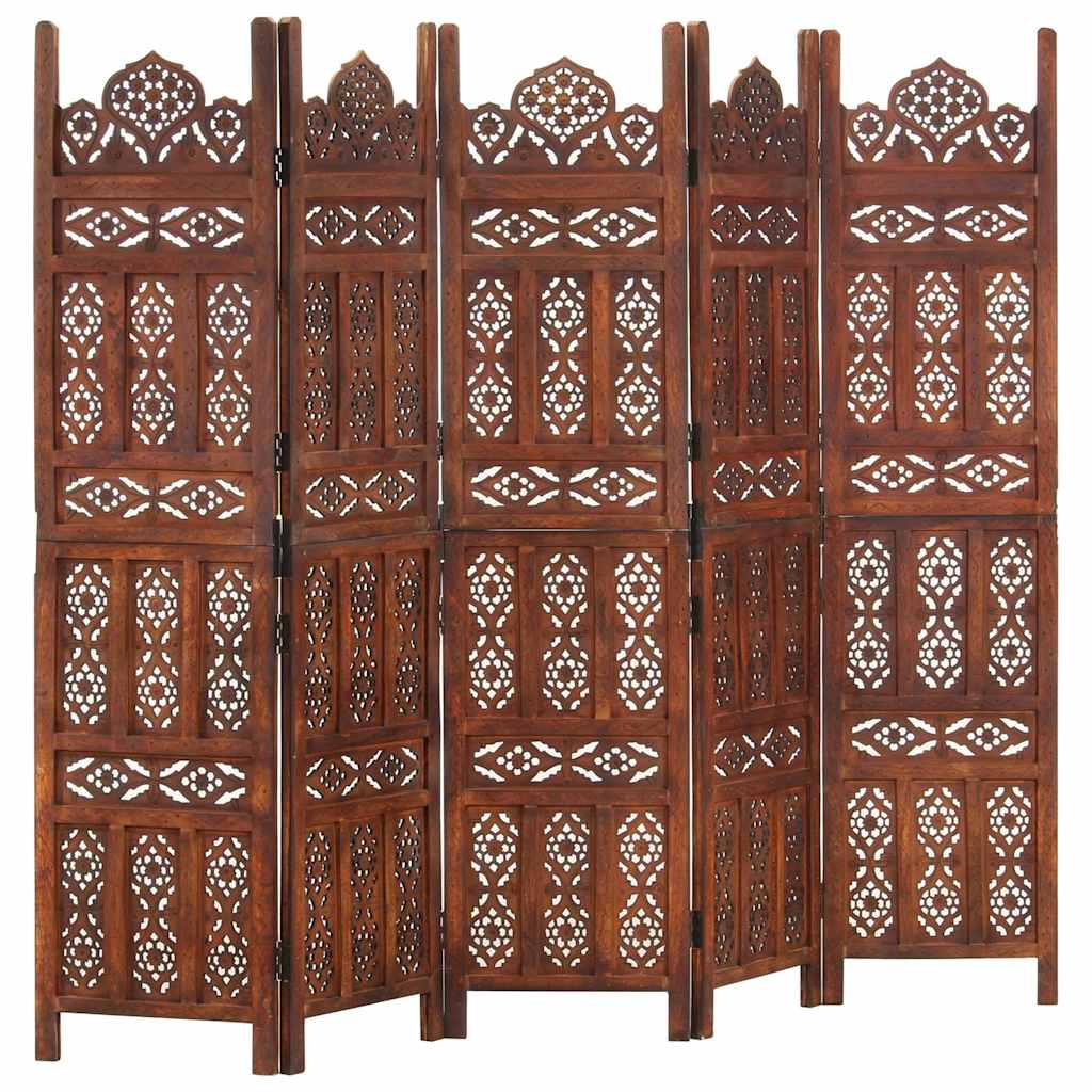Vidaxl kamerscherm 5 panelen handgesneden 200x165 cm mangohout bruin