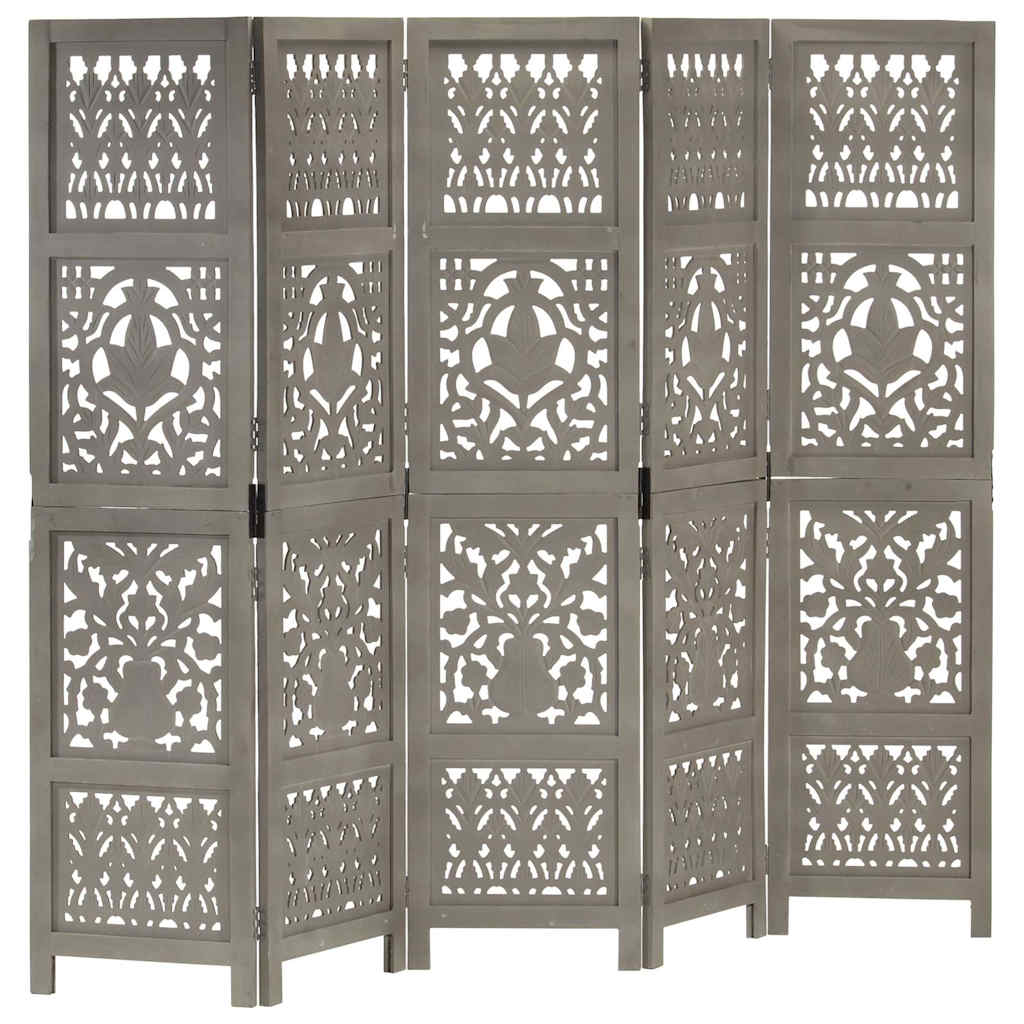 Vidaxl kamerscherm 5 panelen handgesneden 200x165 cm mangohout grijs