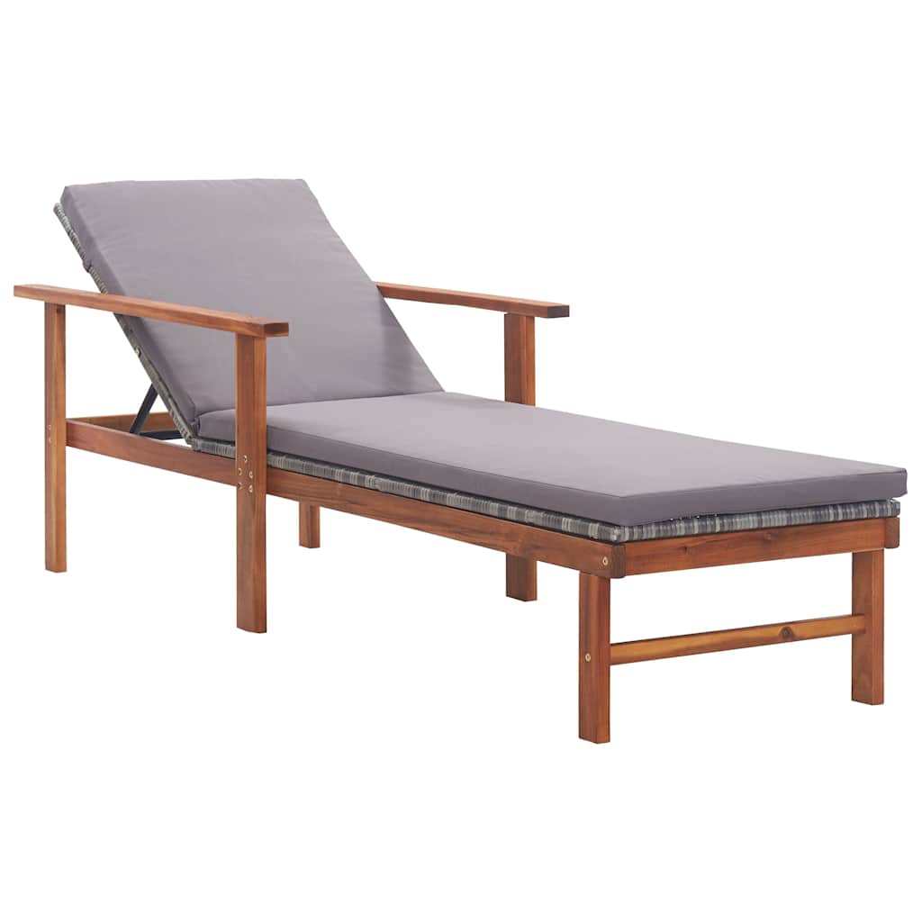 Vidaxl ligbed met kussen poly rattan en massief acaciahout grijs