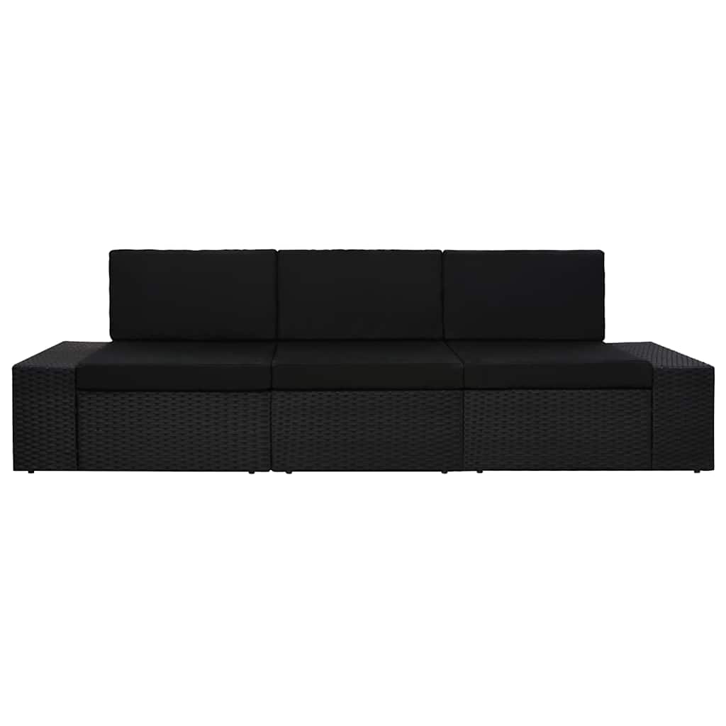 Vidaxl driezitsbank sectioneel poly rattan zwart