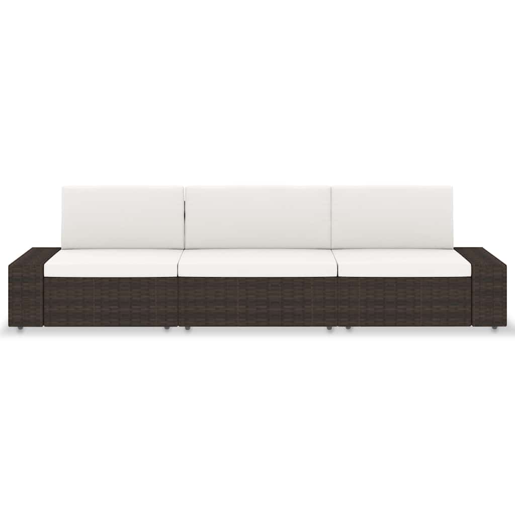 Vidaxl driezitsbank sectioneel poly rattan bruin