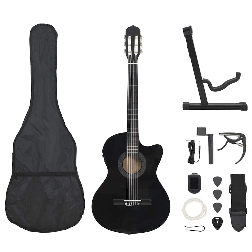 Vidaxl 12-teiliges Gitarrenset mit Equalizer und 6 Saiten Western Black