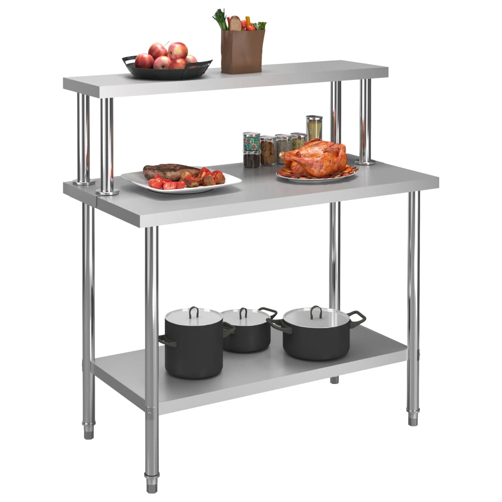 Vidaxl keukenwerktafel met bovenschap 120x60x120 cm roestvrij staal