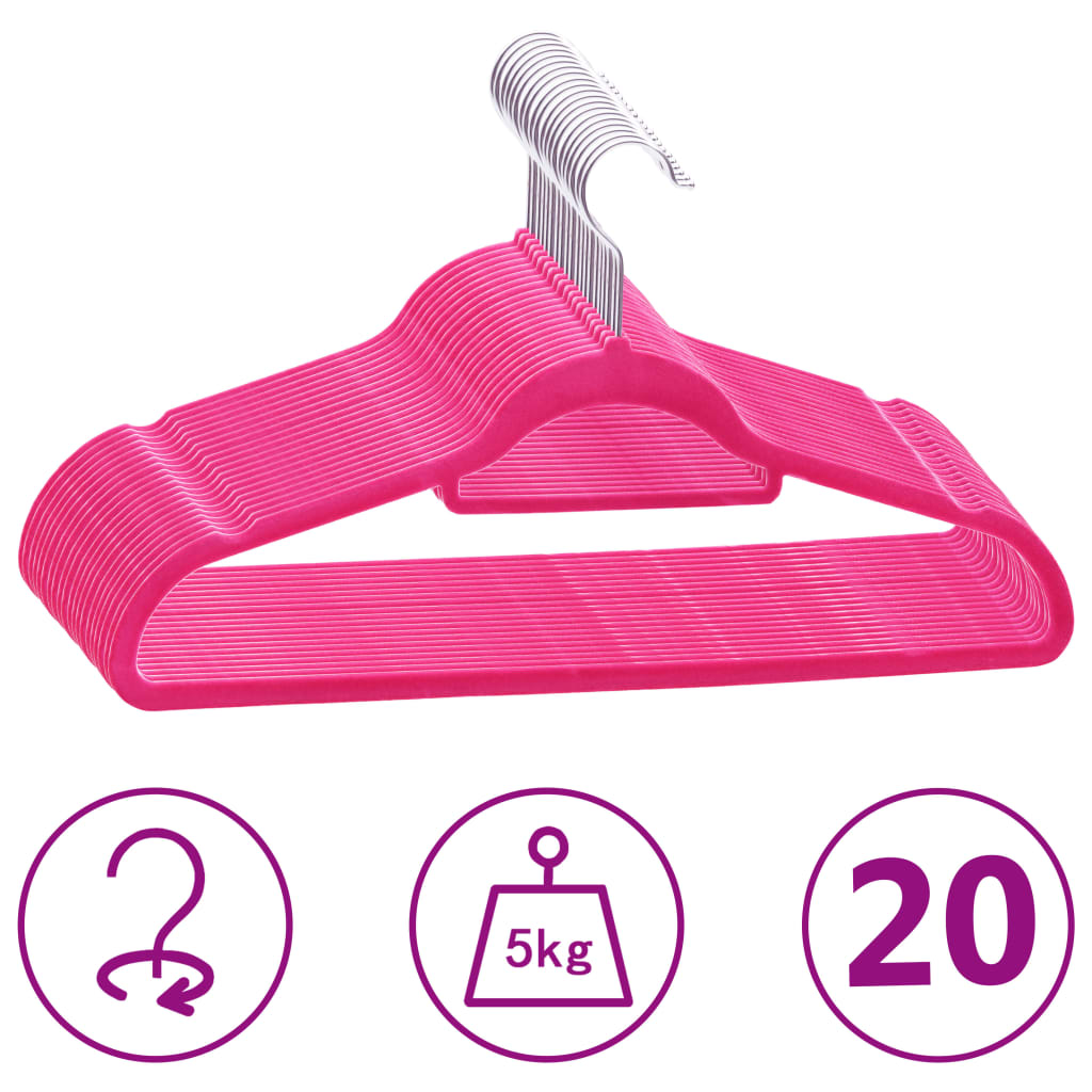 VIDAXL 20-teiliger Bekleidungsbügel-Set Anti-Slip-Samtrosa