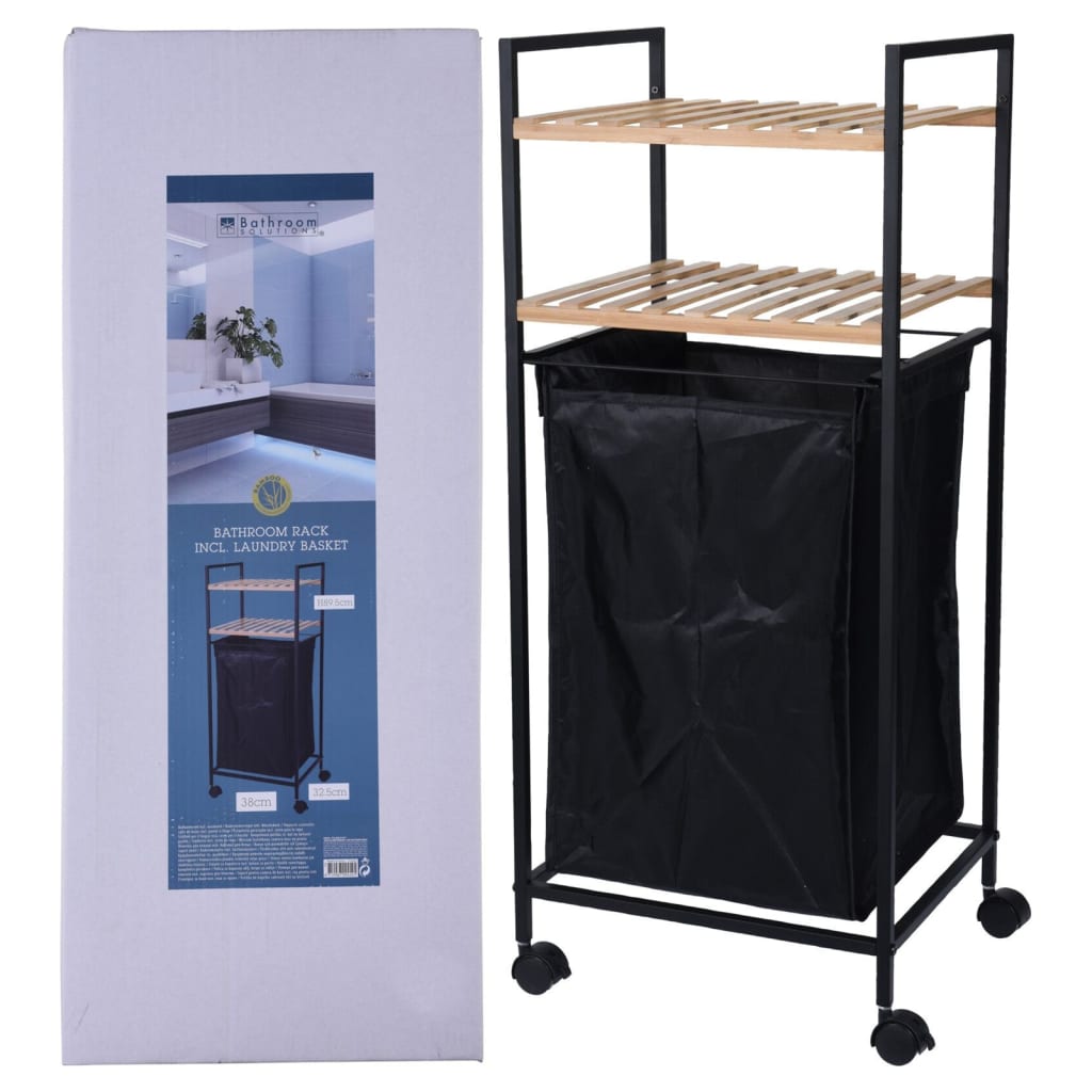 Badezimmerlösungen Lagerregal mit 2 Regalen und Waschkorb 89,5 cm Bambus