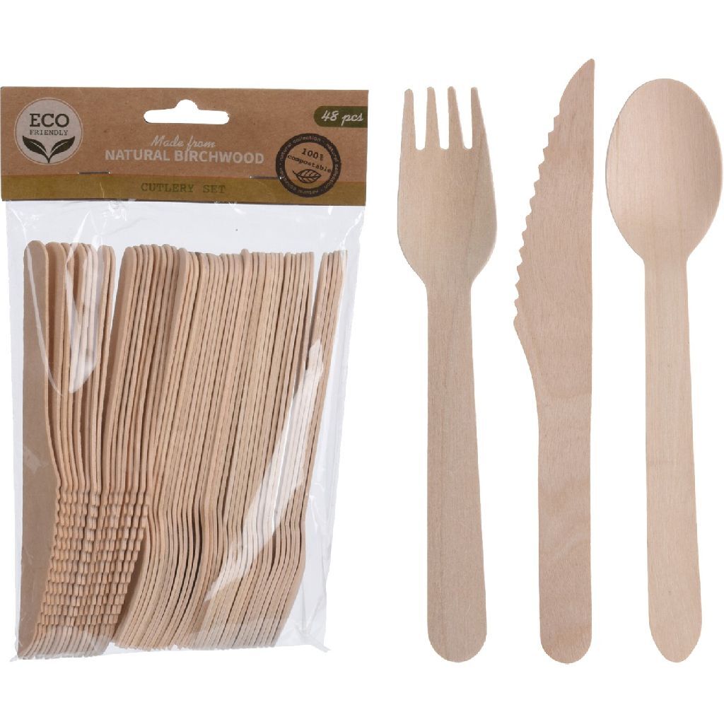 Einfaches Holzbesteckset 48-teilig