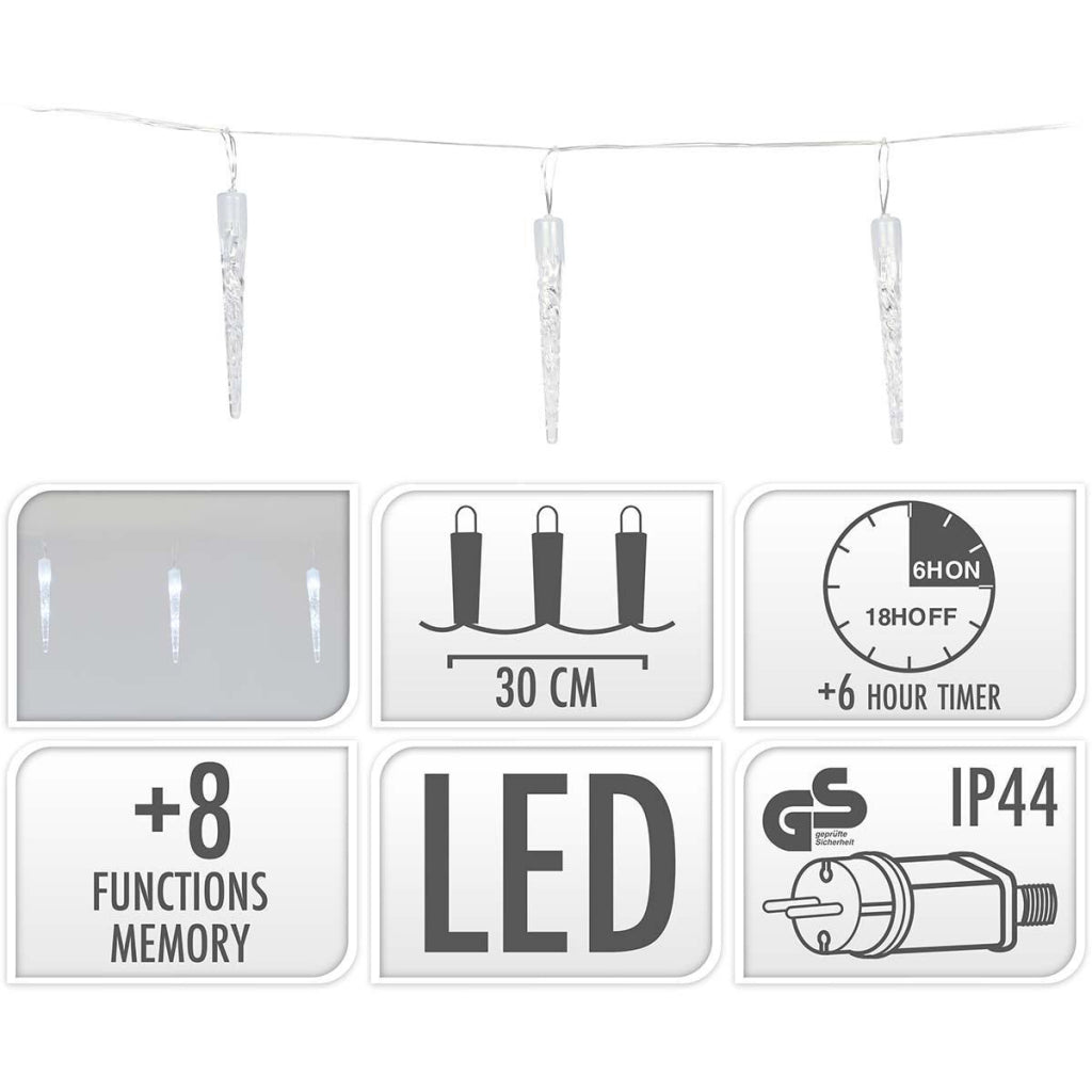 S.I.A. S.I.A. Weihnachtsbeleuchtung Eiszapfen 6M 40 LEDs IP44 + Timer