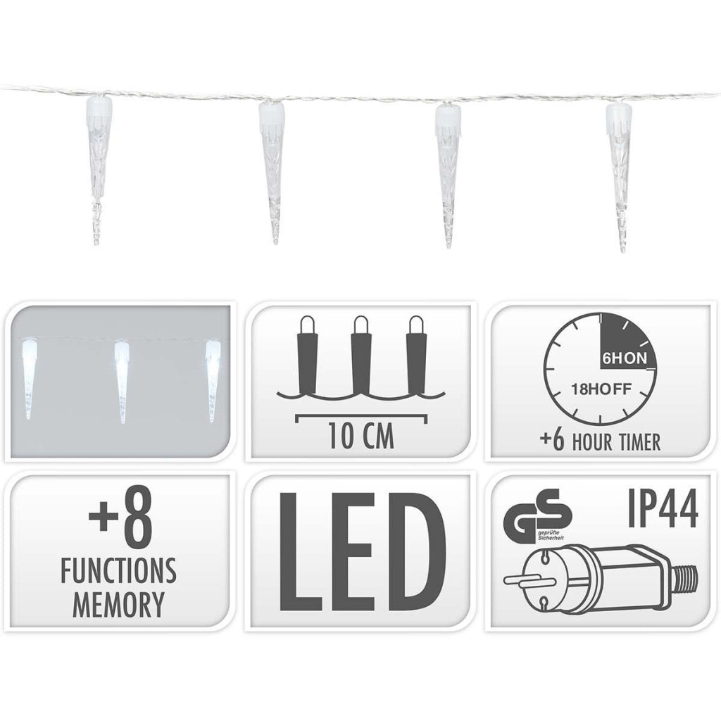 S.I.A. S.I.A. Weihnachtsbeleuchtung Eiszapfen 100 LEDs 9,9 m IP44 + Timer