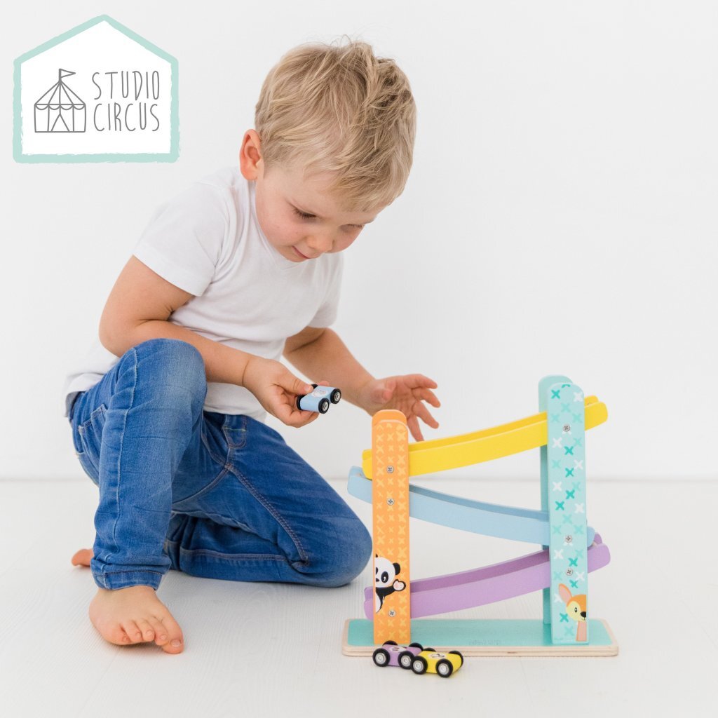 Studio circus houten autobaan + 3 auto #039;s
