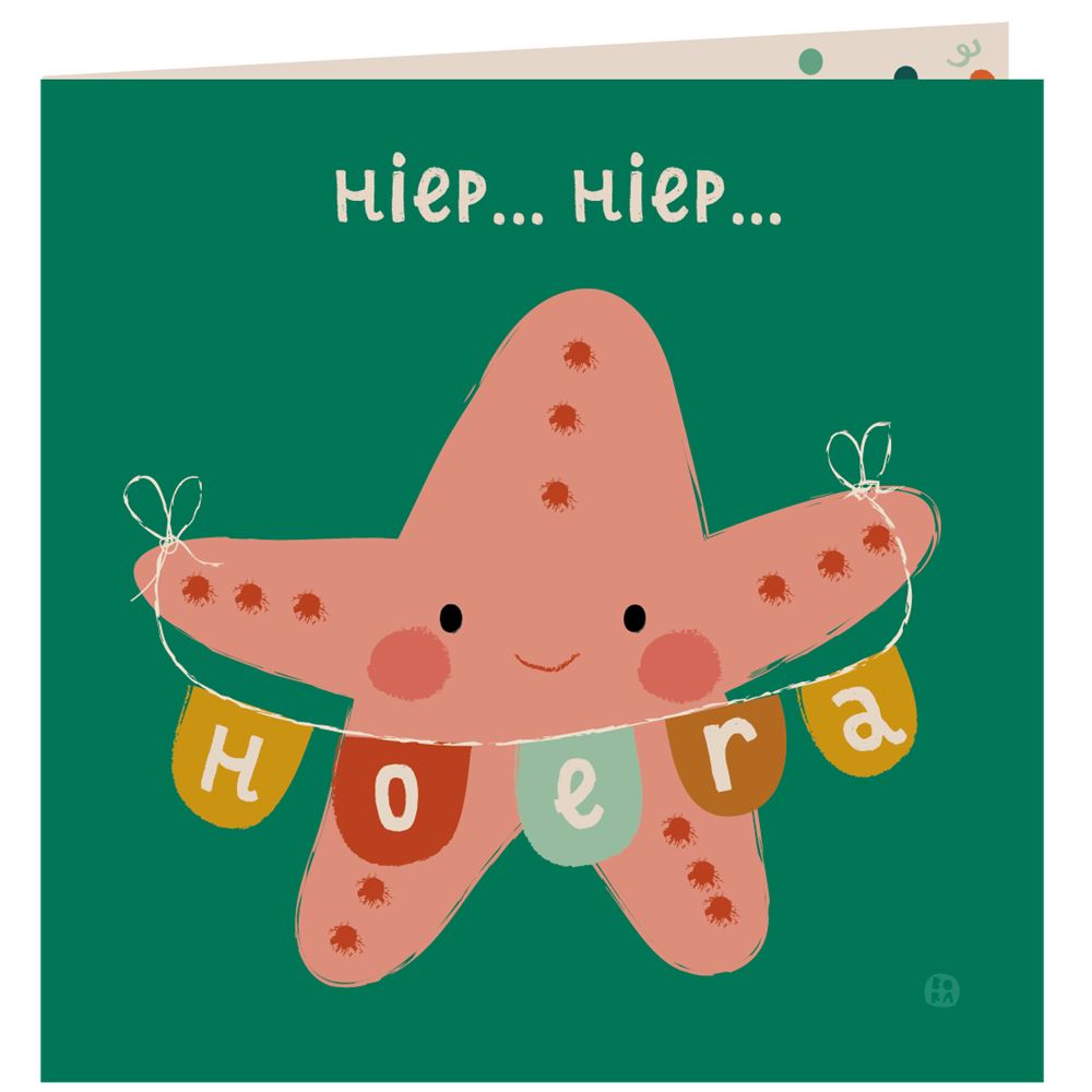 Zee verjaardagskaart+envelop. hiep hiep