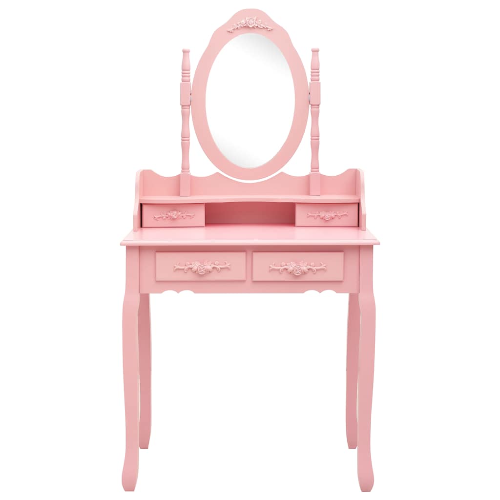 Vidaxl kaptafelset met kruk 75x69x140 cm paulowniahout roze