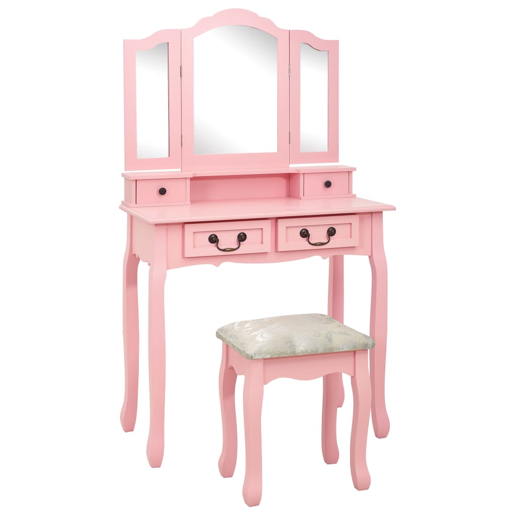 Vidaxl kaptafelset met kruk 80x69x141 cm paulowniahout roze