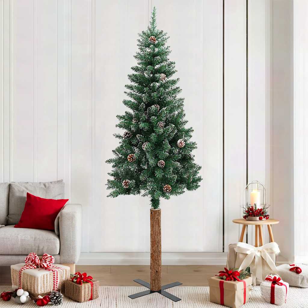 Vidaxx Weihnachtsbaum mit Echtholz und Schnee schmal 210 cm grün