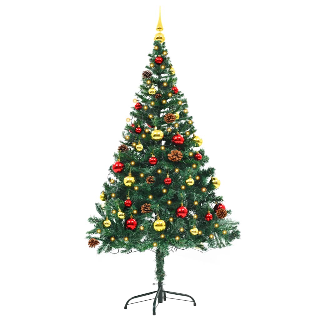 Vidaxl Kunstkerstboom mit Beleuchtung und Weihnachtsbällen 150 cm Grün