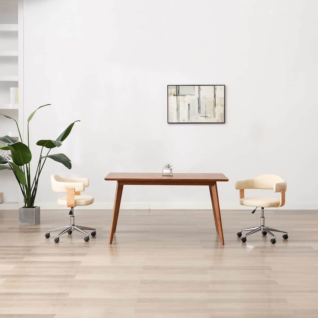 Vidaxl eetkamerstoelen draaibaar 2 st kunstleer crèmekleurig